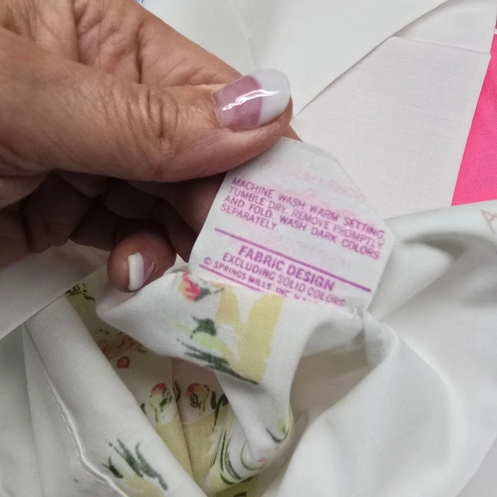 Vintage Cannon Pequot Pink Sheet Green Stripe Floral Pair Pillowcases Cottage